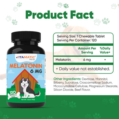 Melatonin for Dogs 6 mg -  120 Beef Flavored Chewable Tablets