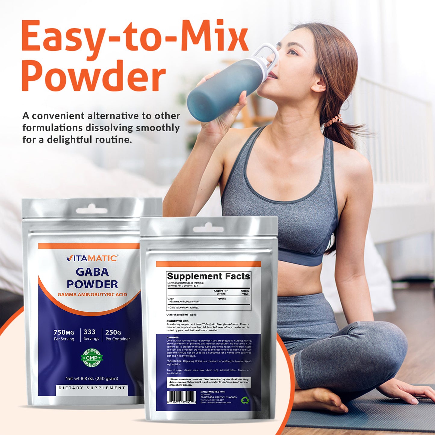 Gamma Aminobutyric Acid Powder 750mg per Serving -250 Grams, 333 Servings