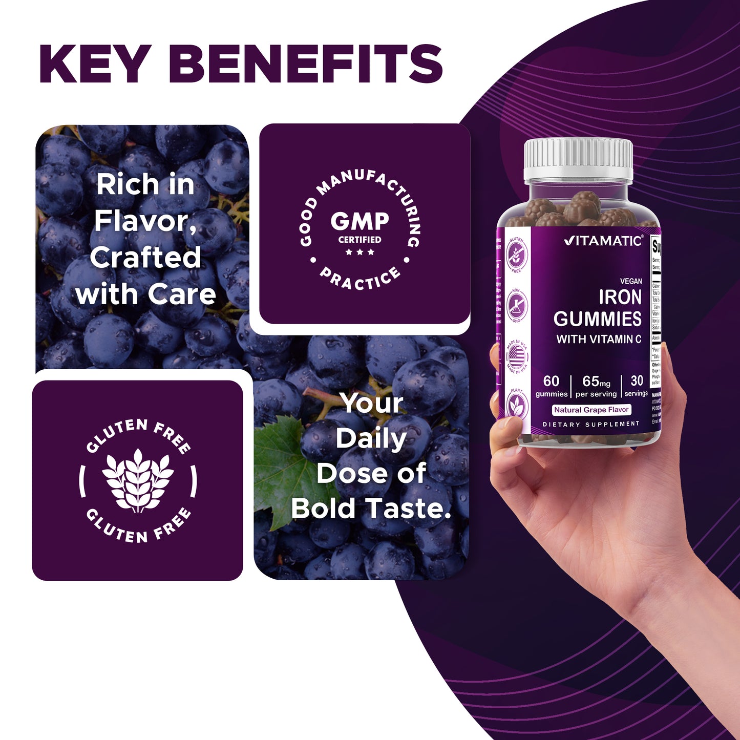 Vitamatic Iron 65mg with Vitamin C, 60 Gummies