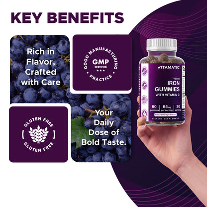 Vitamatic Iron 65mg with Vitamin C, 60 Gummies