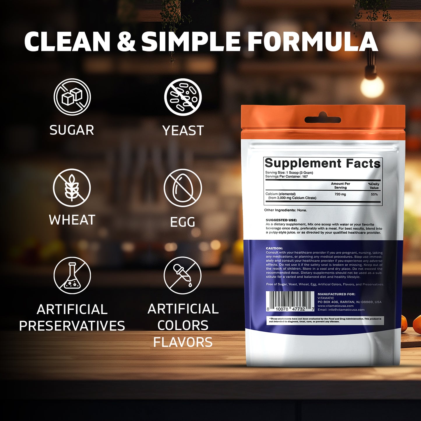 Calcium Citrate Powder – Provides 720 mg Elemental Calcium, 500 g (17.6 oz)