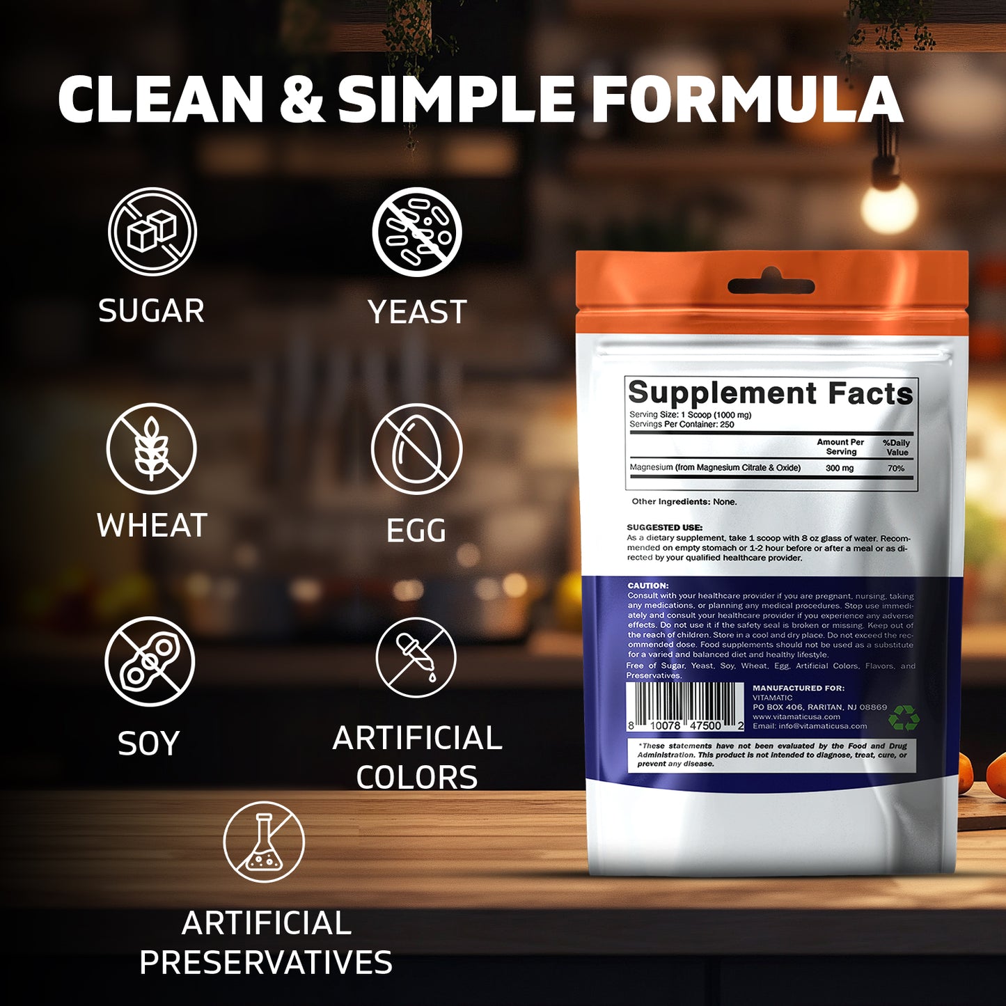 Magnesium Citrate 1000mg per Serving - 250 Grams - 250 Servings