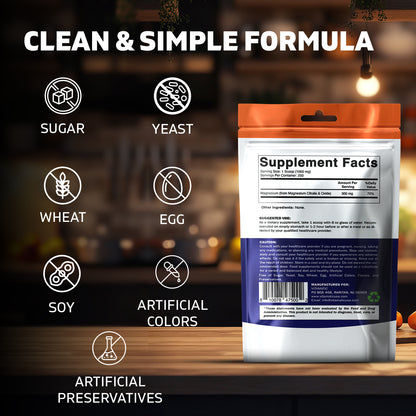 Magnesium Citrate 1000mg per Serving - 250 Grams - 250 Servings