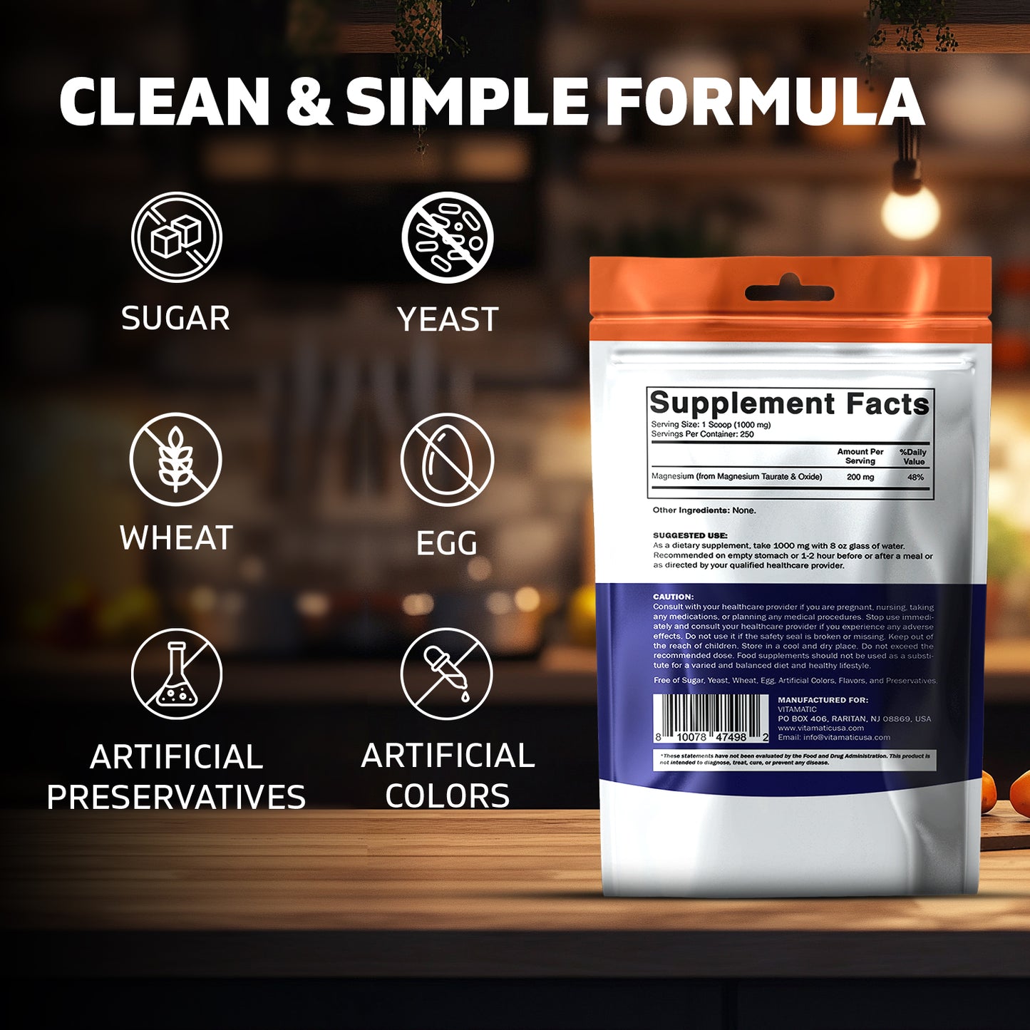 Magnesium Taurate 250gram Powder - 250 Servings