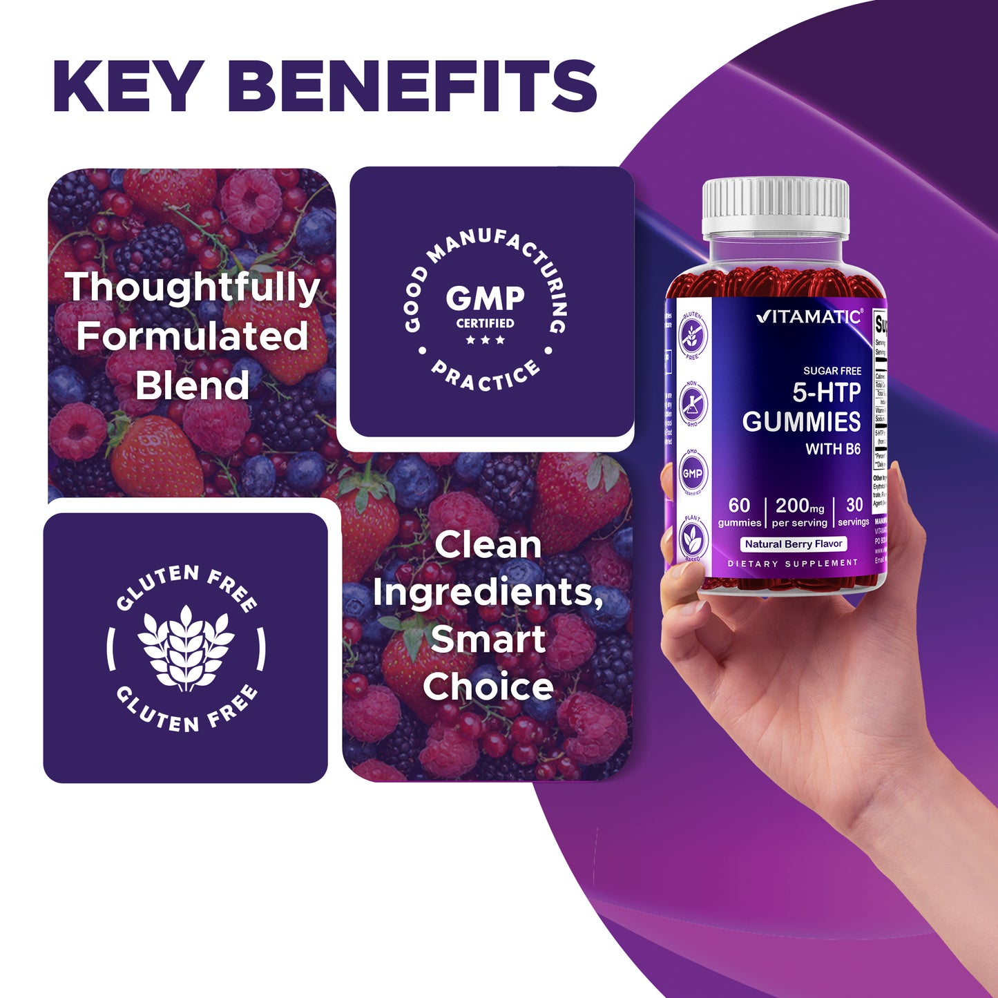 Sugar Free 5-HTP 200mg with B6 - 60 Gummies