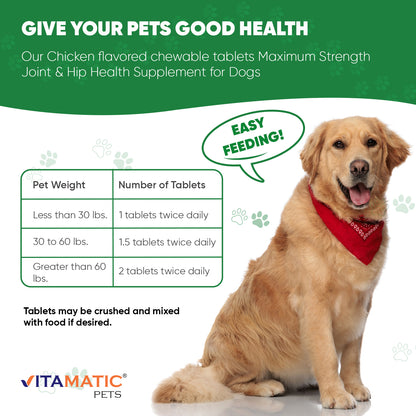 Maximum Strength Joint & Hip Health Supplement for Dogs 120 Chicken Flavored Tablets