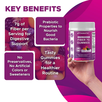 Prebiotic Fiber Gummies for Adults-  240 Pectin Based Gummies, Digestive Health & Regularity Support