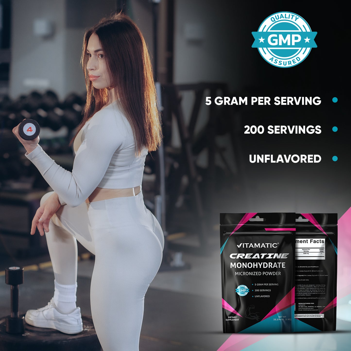 Creatine Monohydrate Powder – 5000 mg Per Serving, 1 kg, Unflavored, Micronized Creatine Supplement