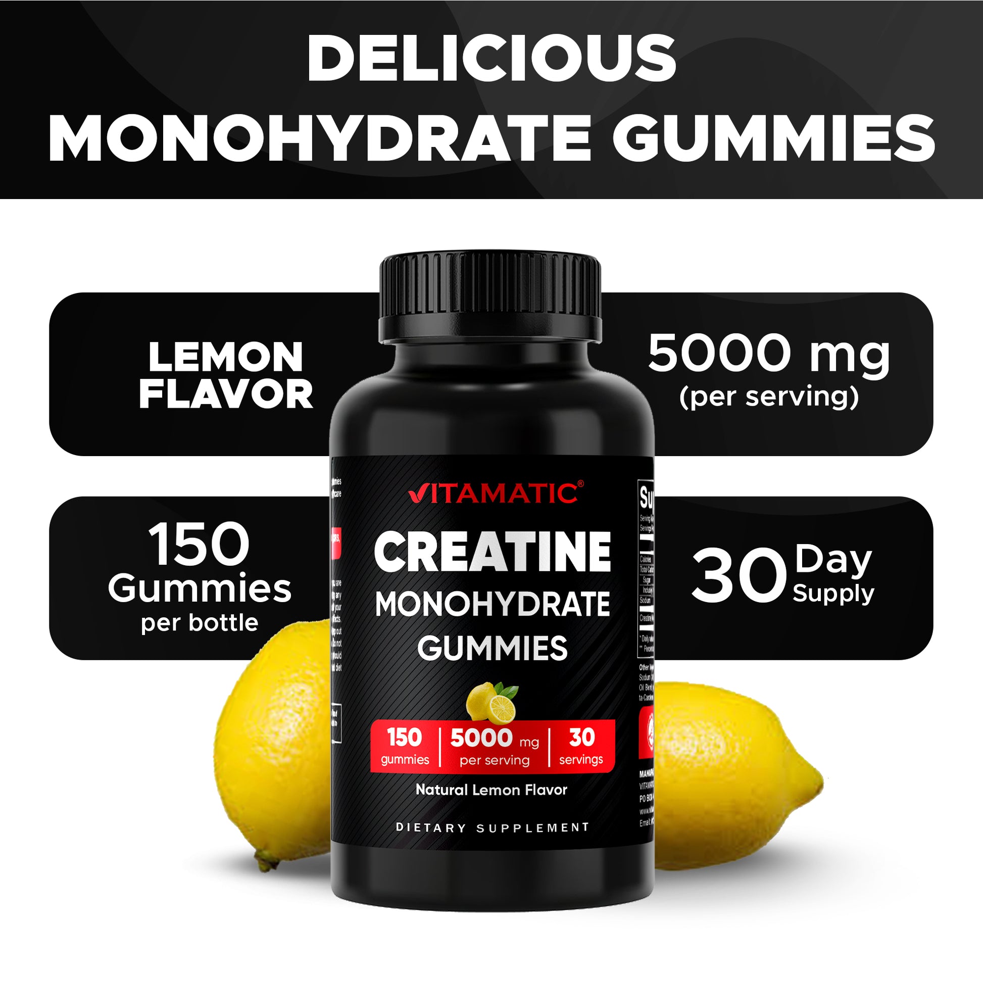Vitamatic Creatine Gummies 5000mg per Serving Natural Lemon Flavor 1 Vitamatic Creatine Gummies 5000mg per Serving Natural Lemon Flavor 1
