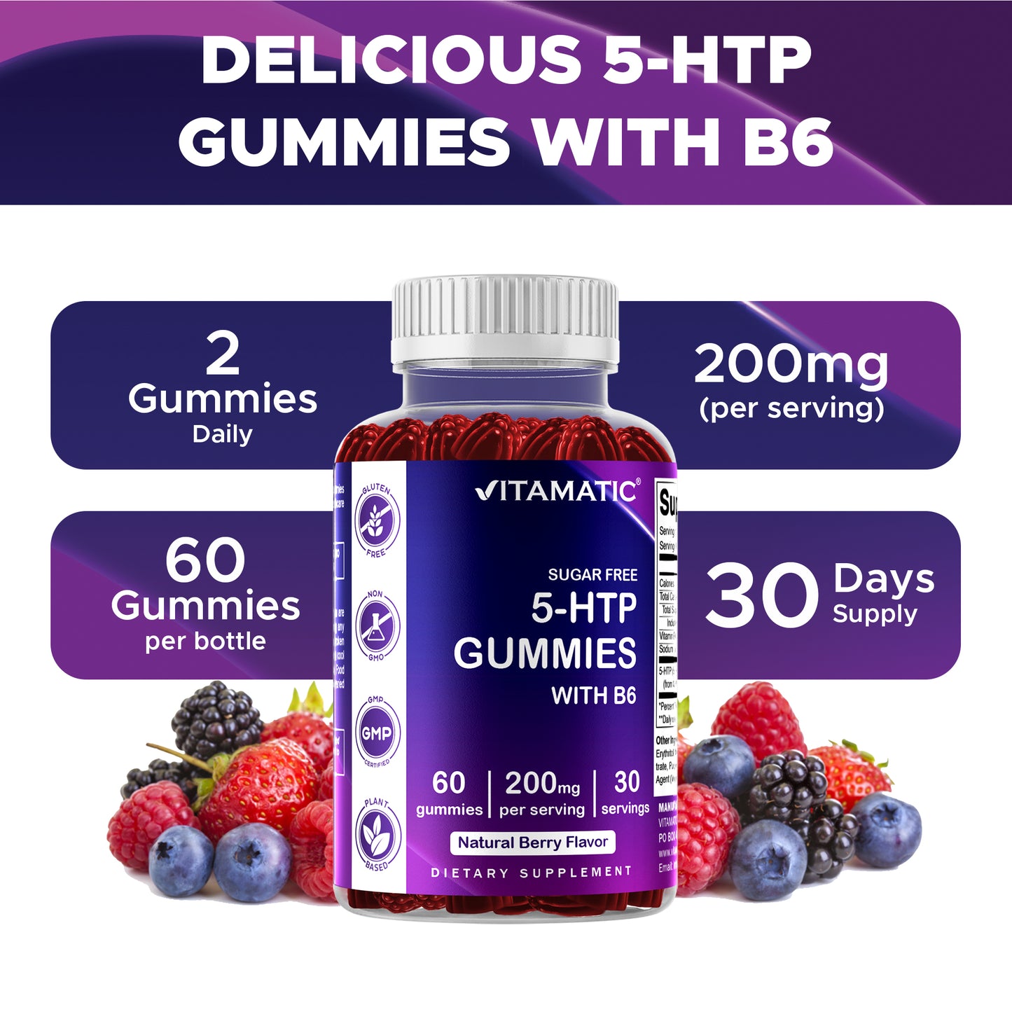 Sugar Free 5-HTP 200mg with B6 - 60 Gummies
