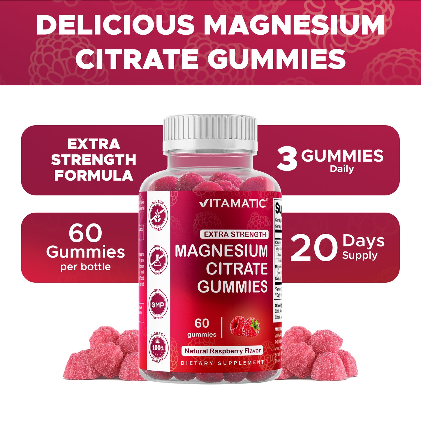 Extra Strength Magnesium 85mg - 60 Vegan Gummies