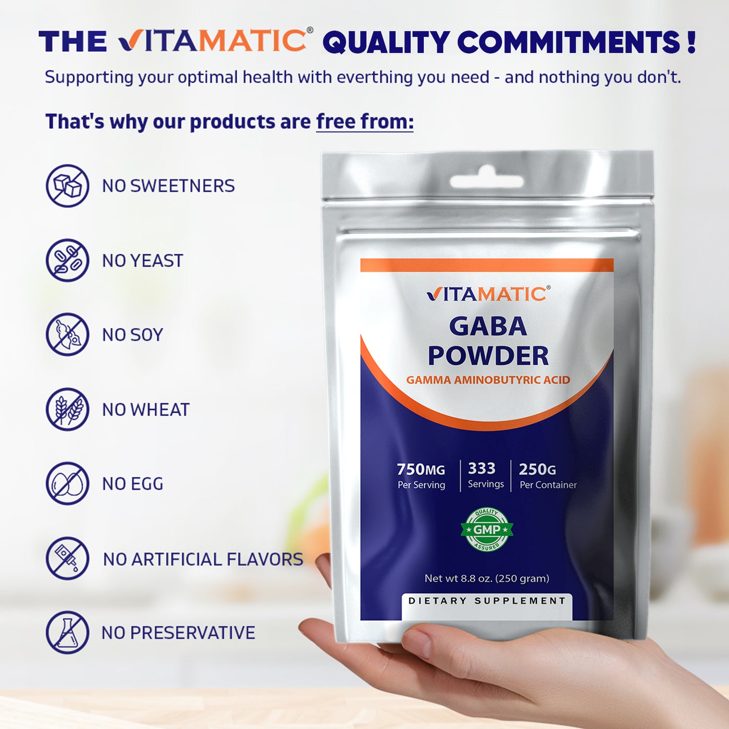 Gamma Aminobutyric Acid Powder 750mg per Serving -250 Grams, 333 Servings