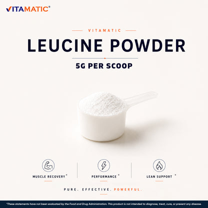L-Leucine Powder 500g (17.6 oz), 5g Per Serving, 100 Servings Per Bag