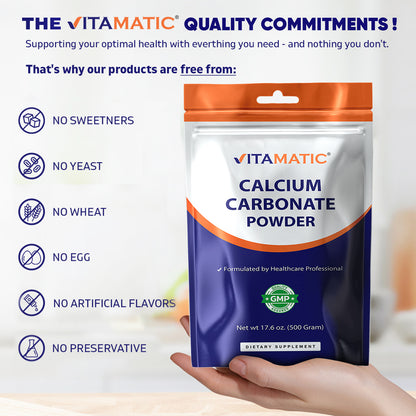 Calcium Carbonate Powder – 500 g (17.6 oz) – Unflavored Dietary Supplement Powder Non-GMO