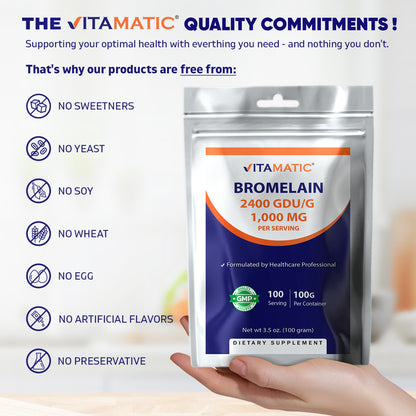 Bromelain Powder 1000mg per Serving - 2400 GDU/g, Proteolytic Enzymes, 100 Grams