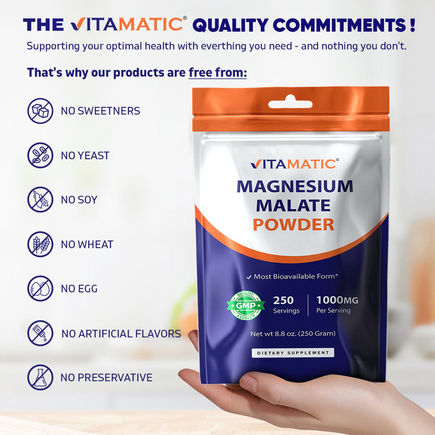 Magnesium Malate 1000mg per Servings - 250 Grams - 250 Servings