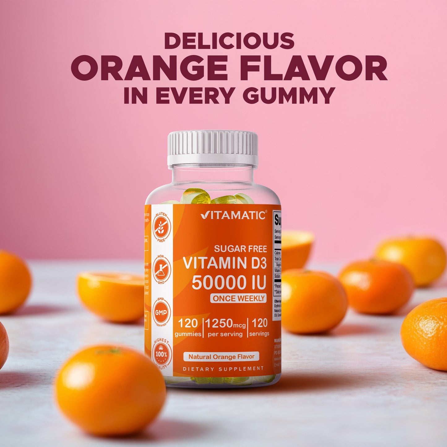 Sugar Free Vitamin D3 50000 IU Pectin Based - 120 Gummies