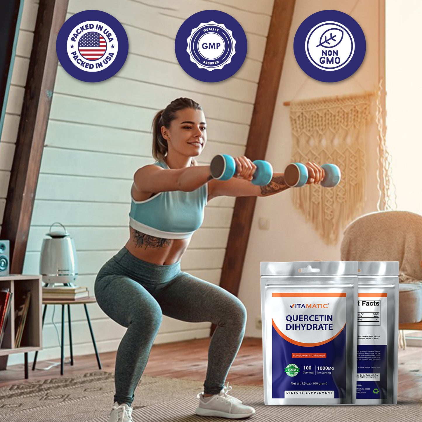 Vitamatic Quercetin Dihydrate Powder 1000 mg | Pure & Unflavored | Non-GMO | Dietary Supplement - 100 Grams