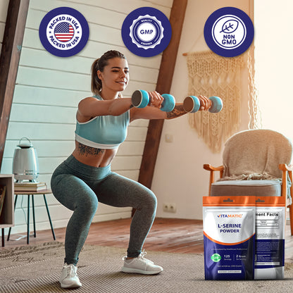 Vitamatic L-Serine Pure Powder 250 Gram | 2000 mg per Serving | 125 Servings