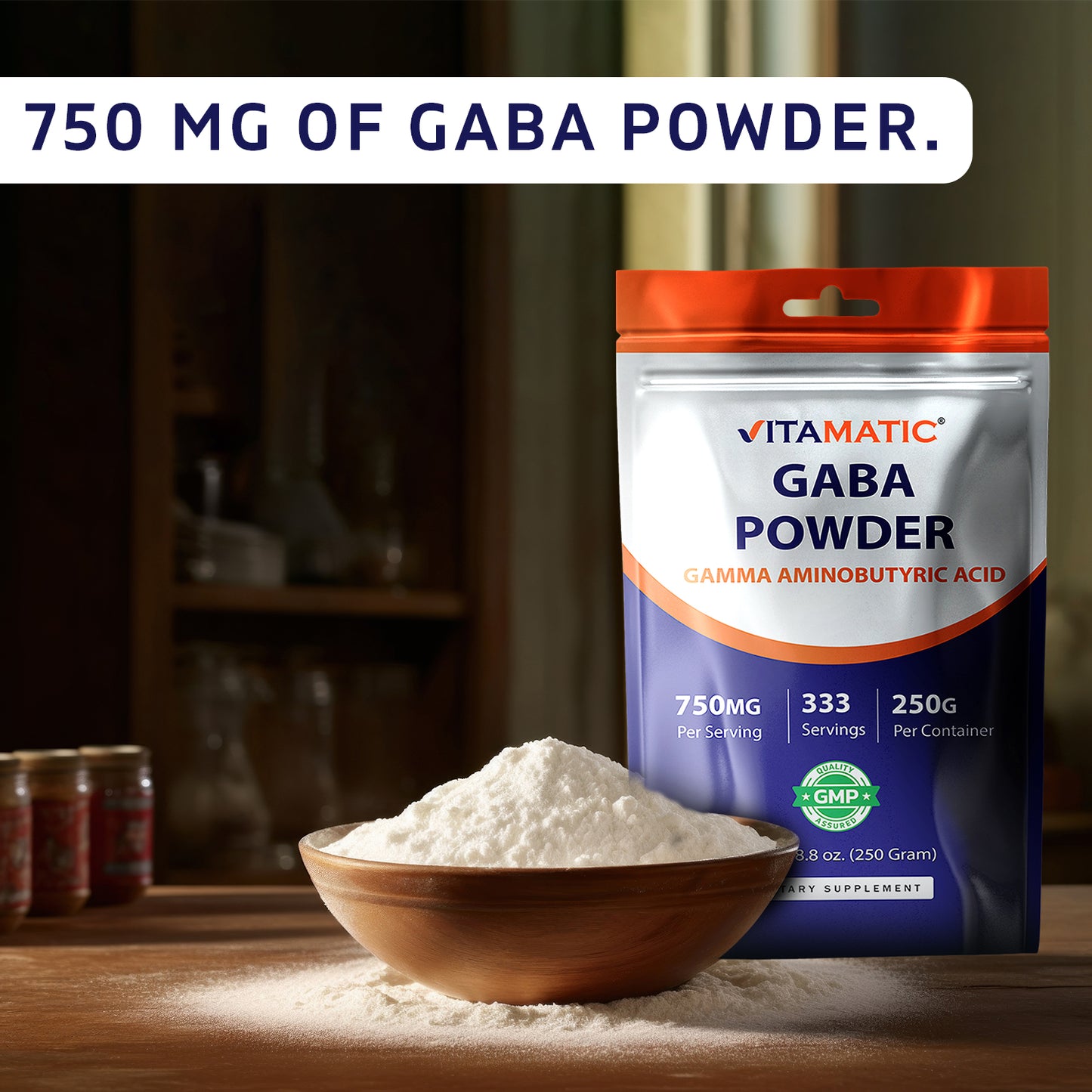 Gamma Aminobutyric Acid Powder 750mg per Serving -250 Grams, 333 Servings