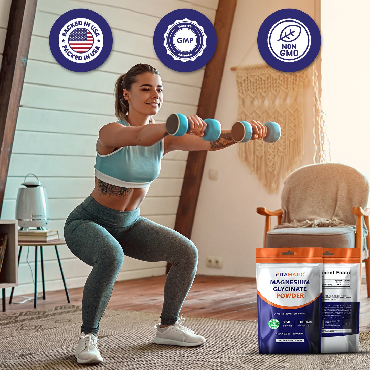 Vitamatic Magnesium (from Glycinate & Oxide) - Supports Muscle, Joint, and Heart Health 250 Grams