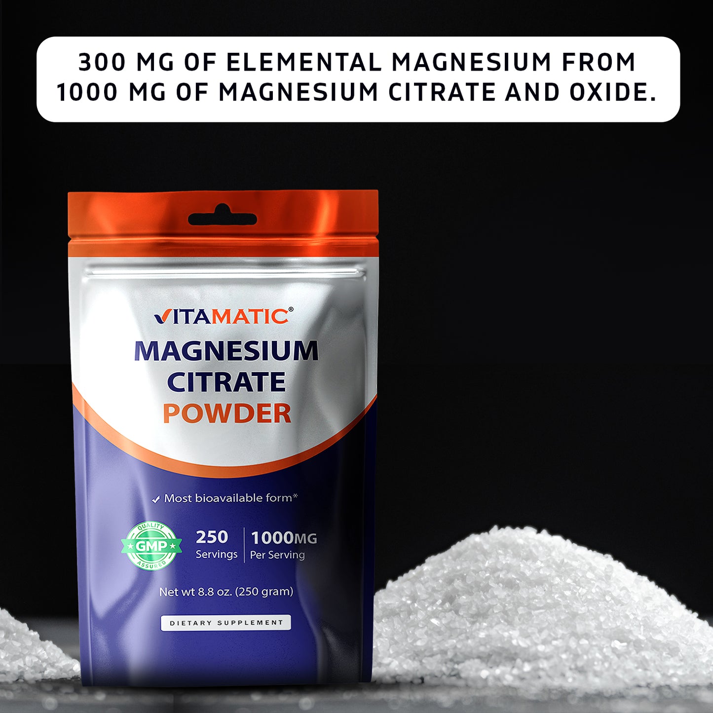 Magnesium Citrate 1000mg per Serving - 250 Grams - 250 Servings