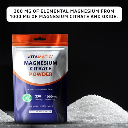 Magnesium Citrate 1000mg per Serving - 250 Grams - 250 Servings