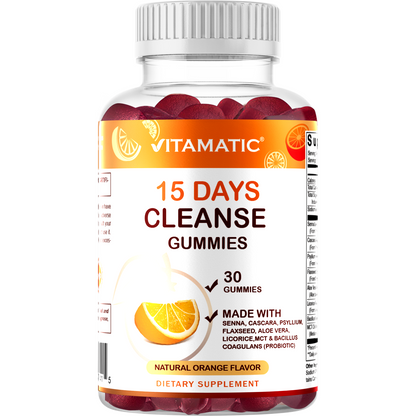 15 Day Cleanse Gummies, Senna, Cascara, Psyllium, Flaxseed, Aloe Vera, Licorice, MCT, Probiotic - 30 Gummies