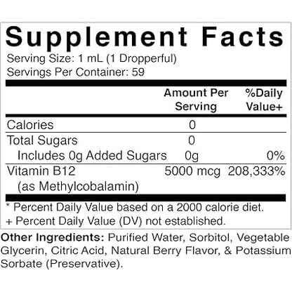 Liquid B12 Methyl B12 5000 mcg 2 OZ