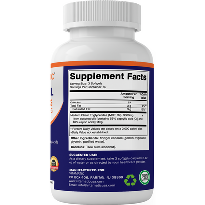 MCT Oil Softgels 3000 mg - 180 Softgels