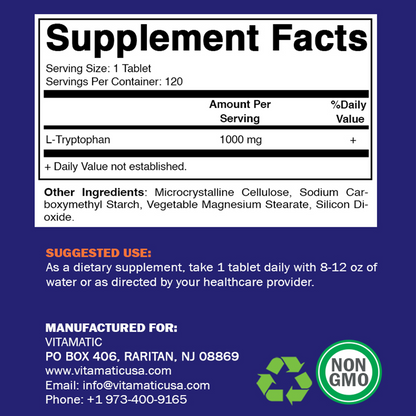 L-Tryptophan 1000mg - 120 Tablets