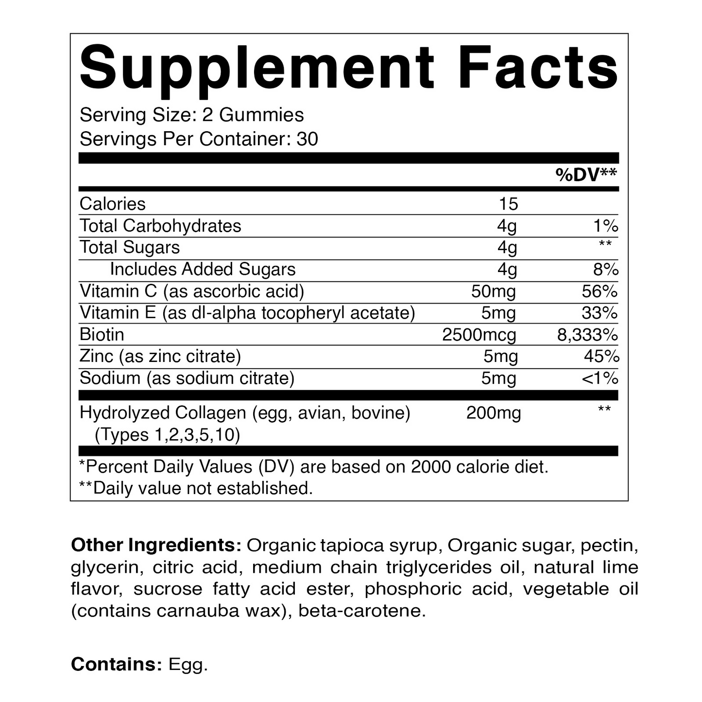 Hydrolyzed Collagen Gummies with Vitamin C, Zinc and Biotin, 200mg - 60 Gummies