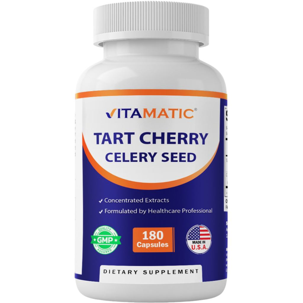 Tart Cherry with Celery Seed Concentrated Extracts - 18,000mg Equivalent Per Serving - 180 Veg Capsules