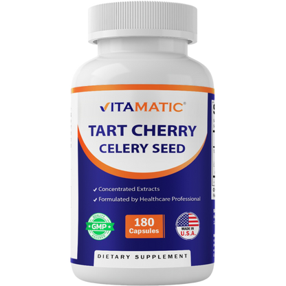 Tart Cherry with Celery Seed Concentrated Extracts - 18,000mg Equivalent Per Serving - 180 Veg Capsules