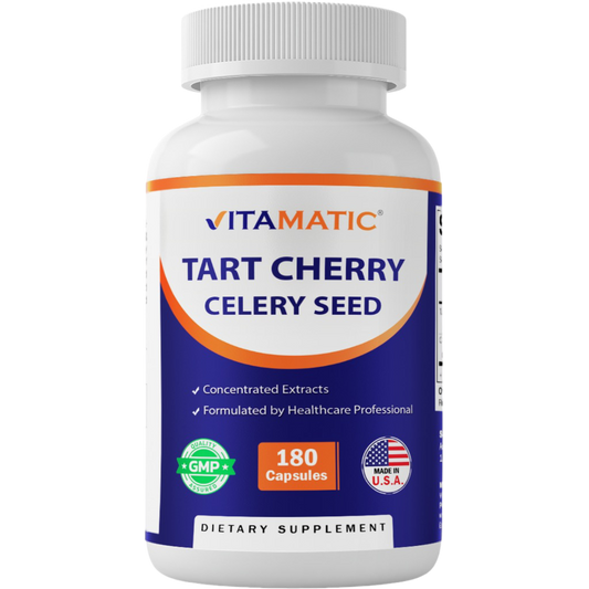 Tart Cherry with Celery Seed Concentrated Extracts - 18,000mg Equivalent Per Serving - 180 Veg Capsules