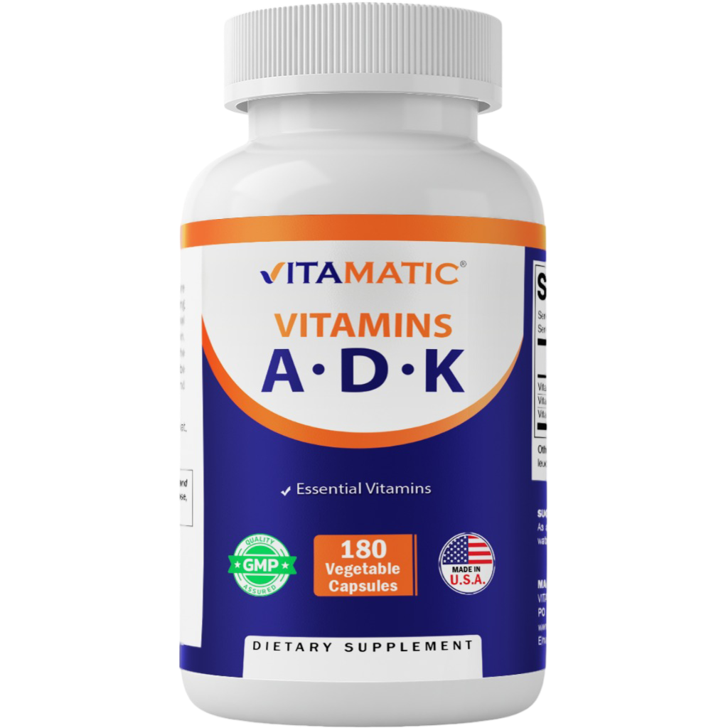 ADK Vitamin Supplement, 180 Veg Capsules (Vitamins A, D3, K2)