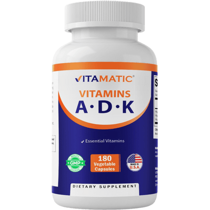 ADK Vitamin Supplement, 180 Veg Capsules (Vitamins A, D3, K2)