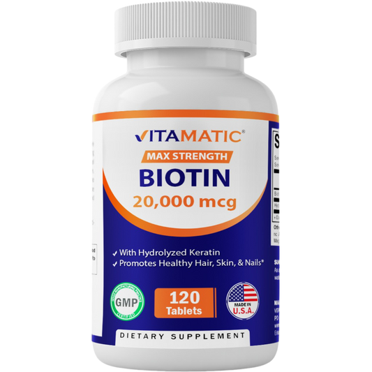 Biotin 20,000mcg with Keratin - 120 Vegetarian Tablets