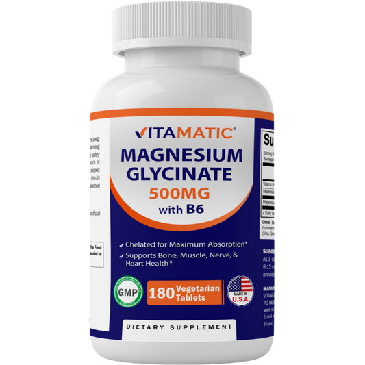 Magnesium Glycinate 500mg per Tablet 180 Vegetarian Tablets