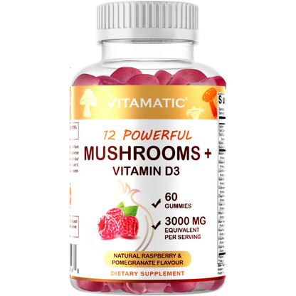 Mushroom Complex with D3 Gummies 3000 mg - 60 Pectin Based Gummies