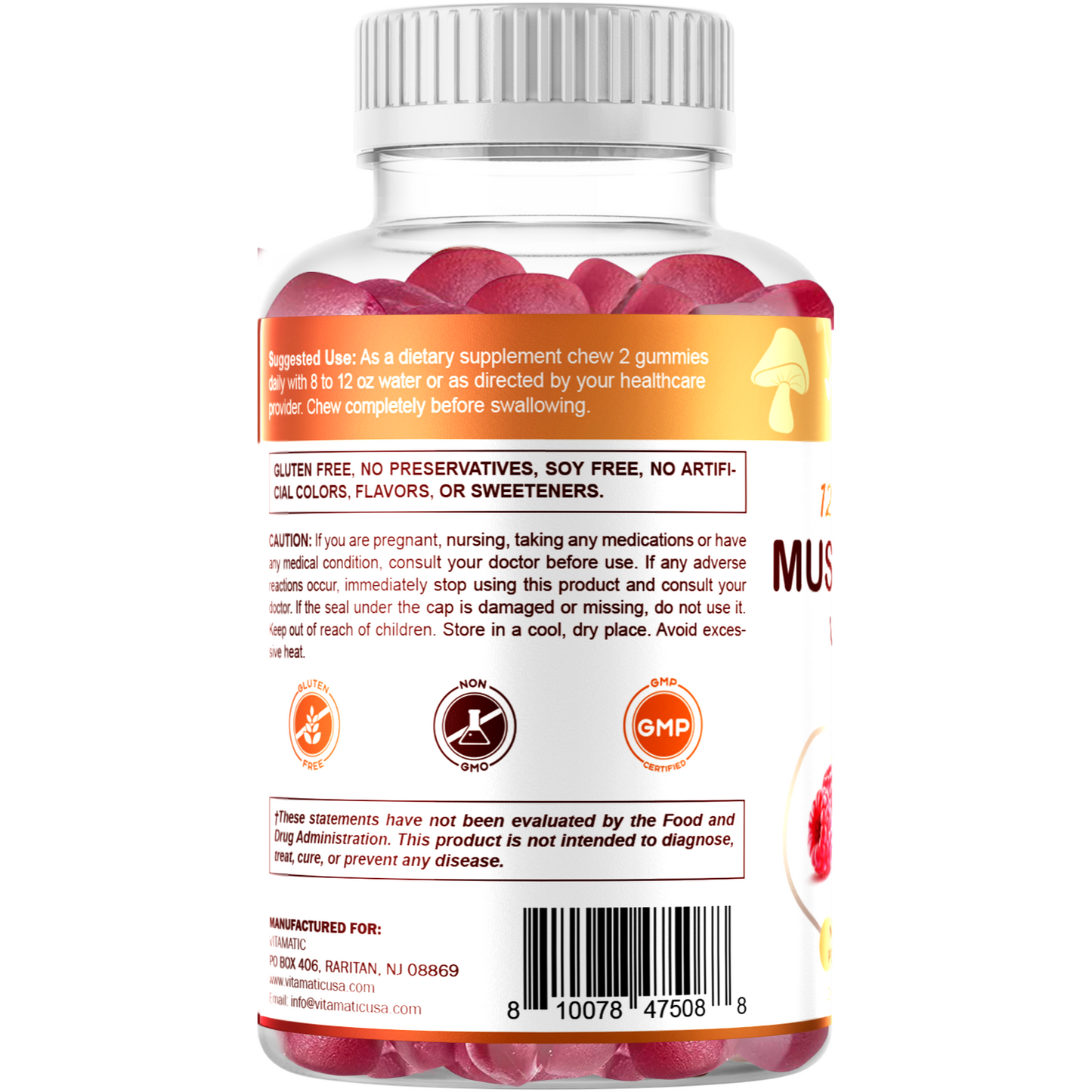 Mushroom Complex with D3 Gummies 3000 mg - 60 Pectin Based Gummies