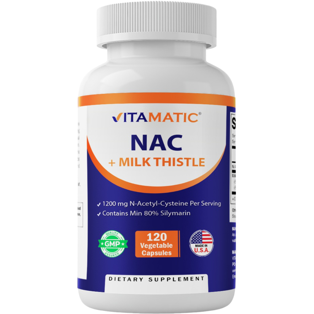 NAC Supplement N-Acetyl-L-Cysteine (NAC) with Milk Thistle Extract - 120 Veg Capsules