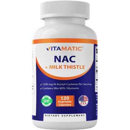 NAC Supplement N-Acetyl-L-Cysteine (NAC) with Milk Thistle Extract - 120 Veg Capsules