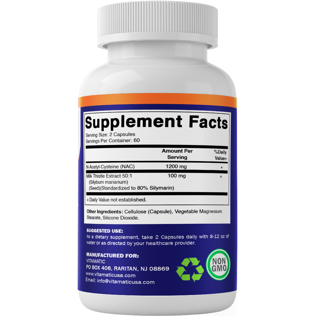 NAC Supplement N-Acetyl-L-Cysteine (NAC) with Milk Thistle Extract - 120 Veg Capsules