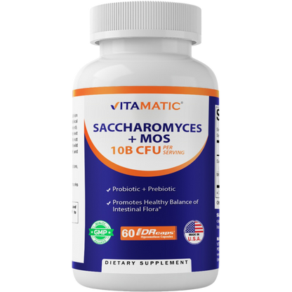 Saccharomyces Boulardii Probiotic 10B per Serving + Yeast Extract 300 mg- 60 DR Capsules