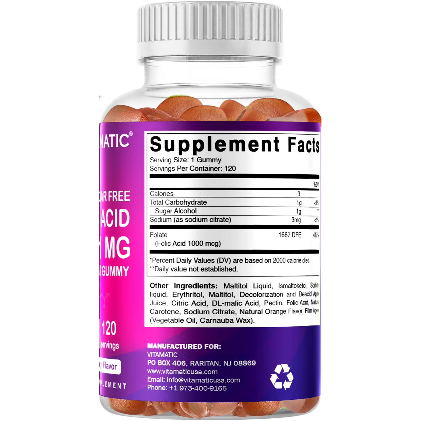 Sugar Free Folic Acid 1 mg - 120 Gummies