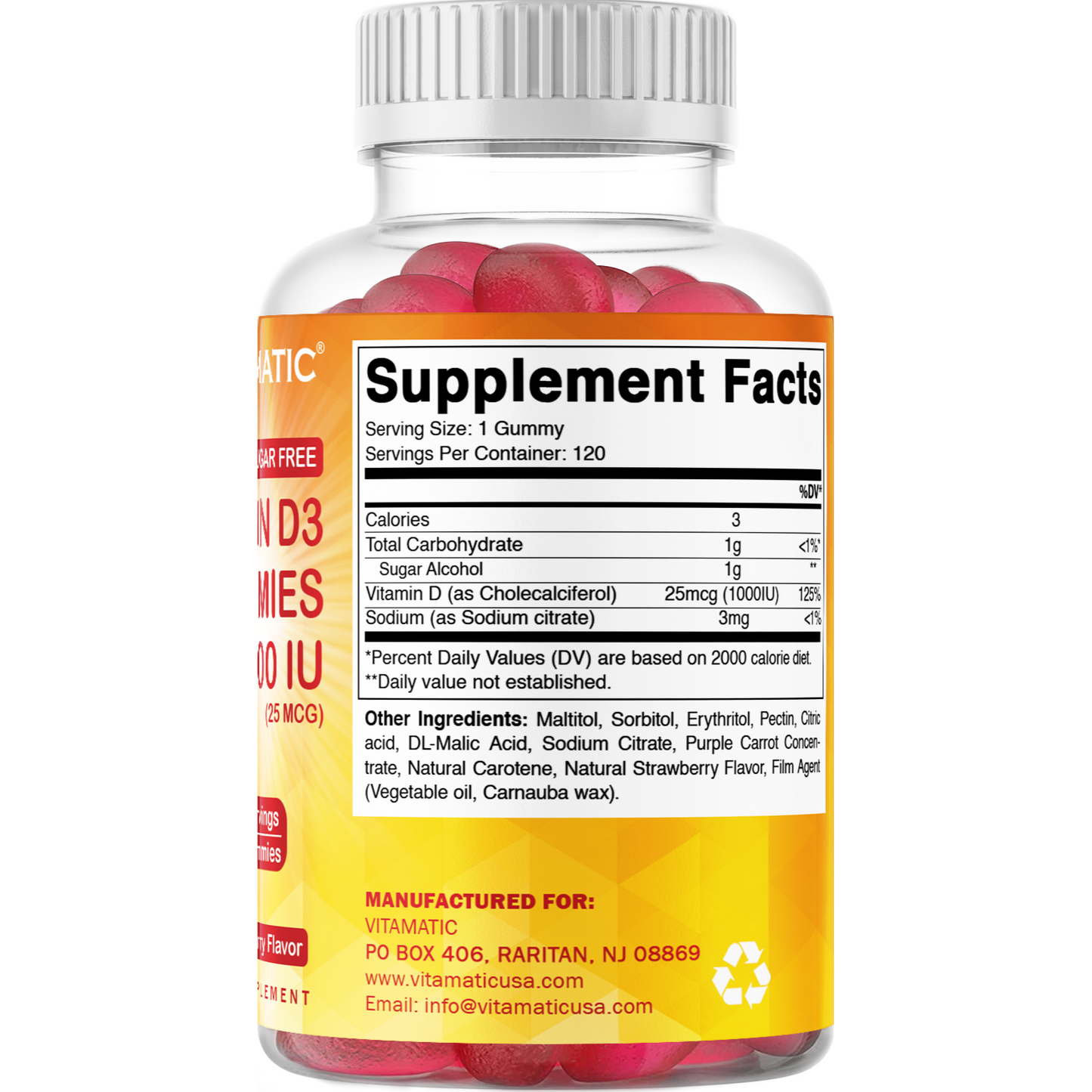 Sugar Free Vitamin D3 1000 IU - 120 Gummies