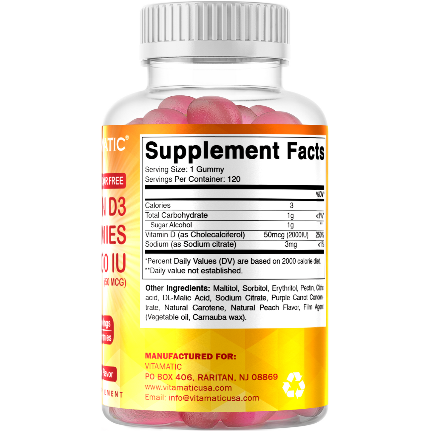 Sugar Free Vitamin D3 2000 IU - 120 Gummies