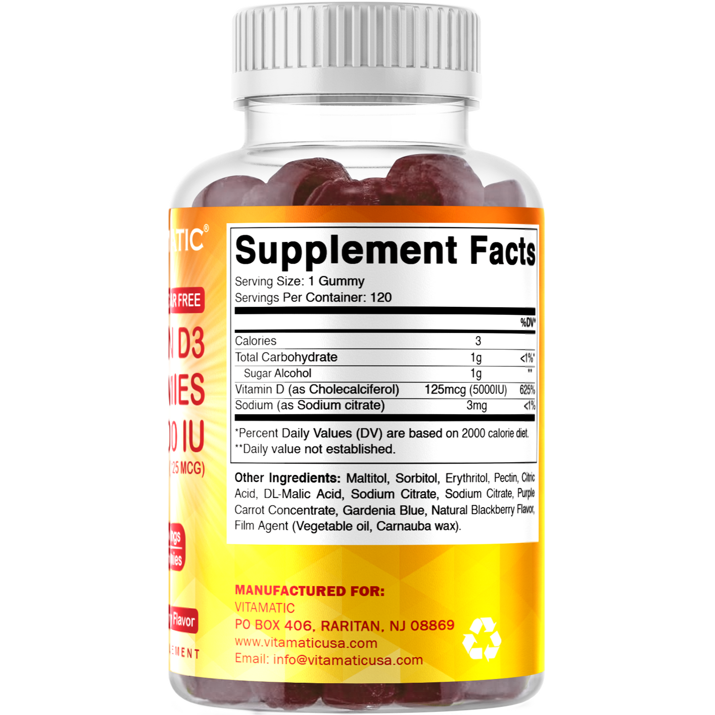 Sugar Free Vitamin D3 5000 IU - 120 Gummies