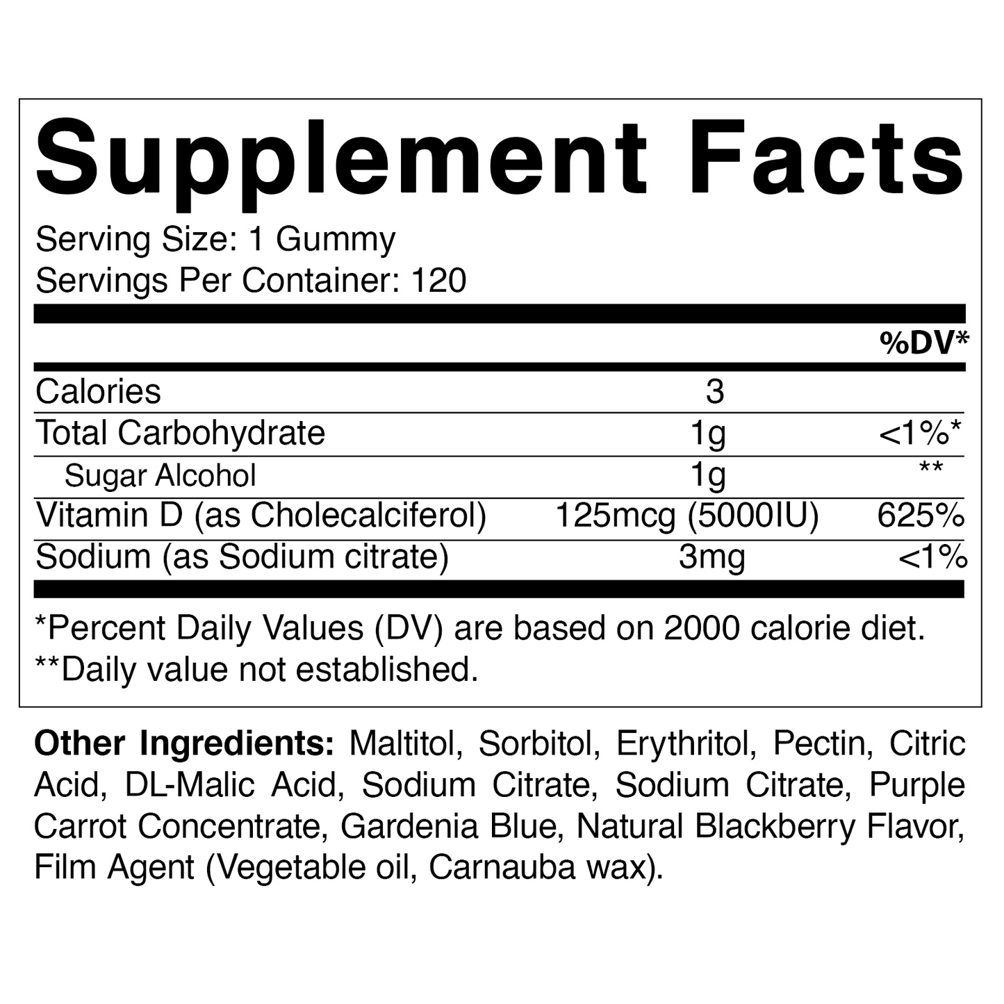 Sugar Free Vitamin D3 5000 IU - 120 Gummies